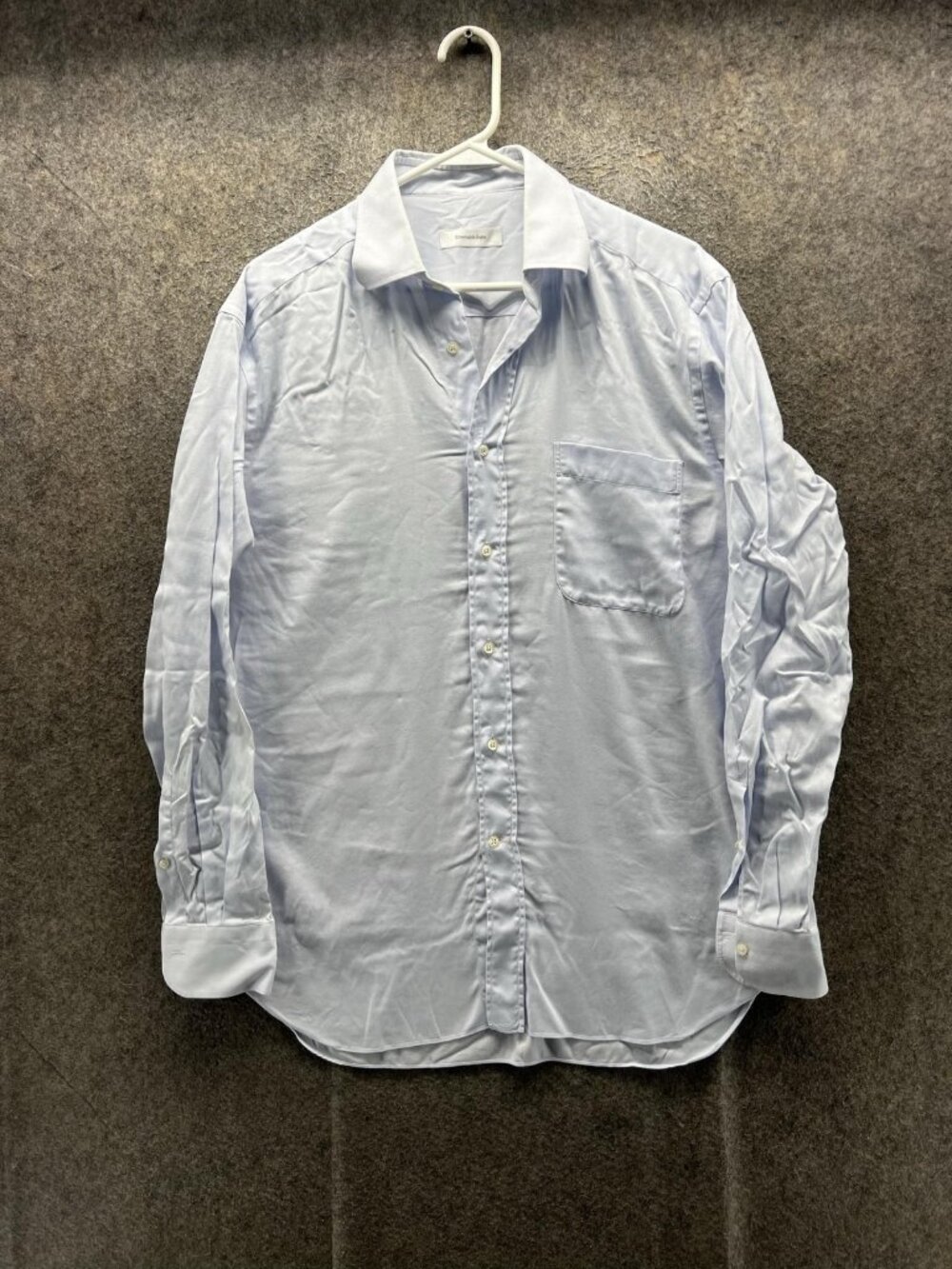 Ermenegildo Zegna Dress Shirt Mens 39 15.5 Blue Solid Regular Fit Long Sleeve